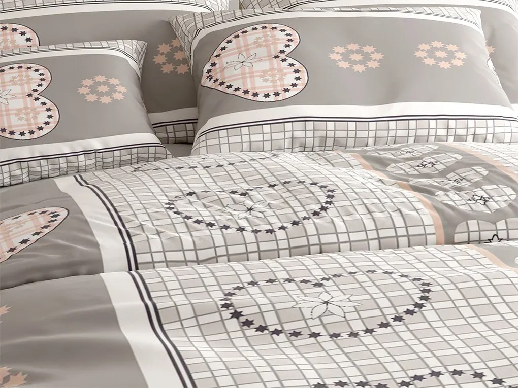 PrzytulneMieszkanie.pl PrzytulneMieszkanie.pl Kreponowa pościel HEART RETRO szara z kieszenią hotelową Rozmiar pościeli: 70 x 90 cm | 140 x 200 cm