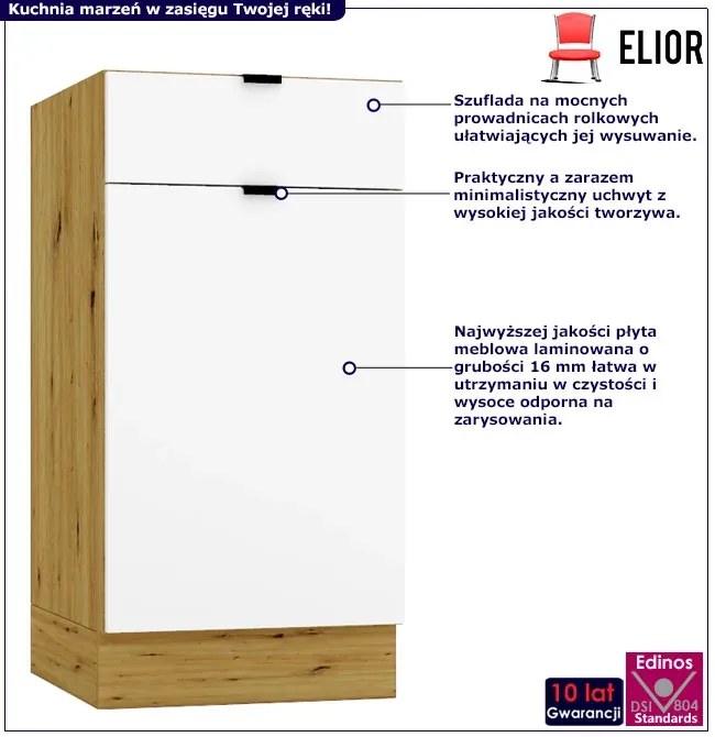Szafka Kuchenna Biały Stojąca Z Szufladą 40 Cm + Dąb Artisan R4-T66