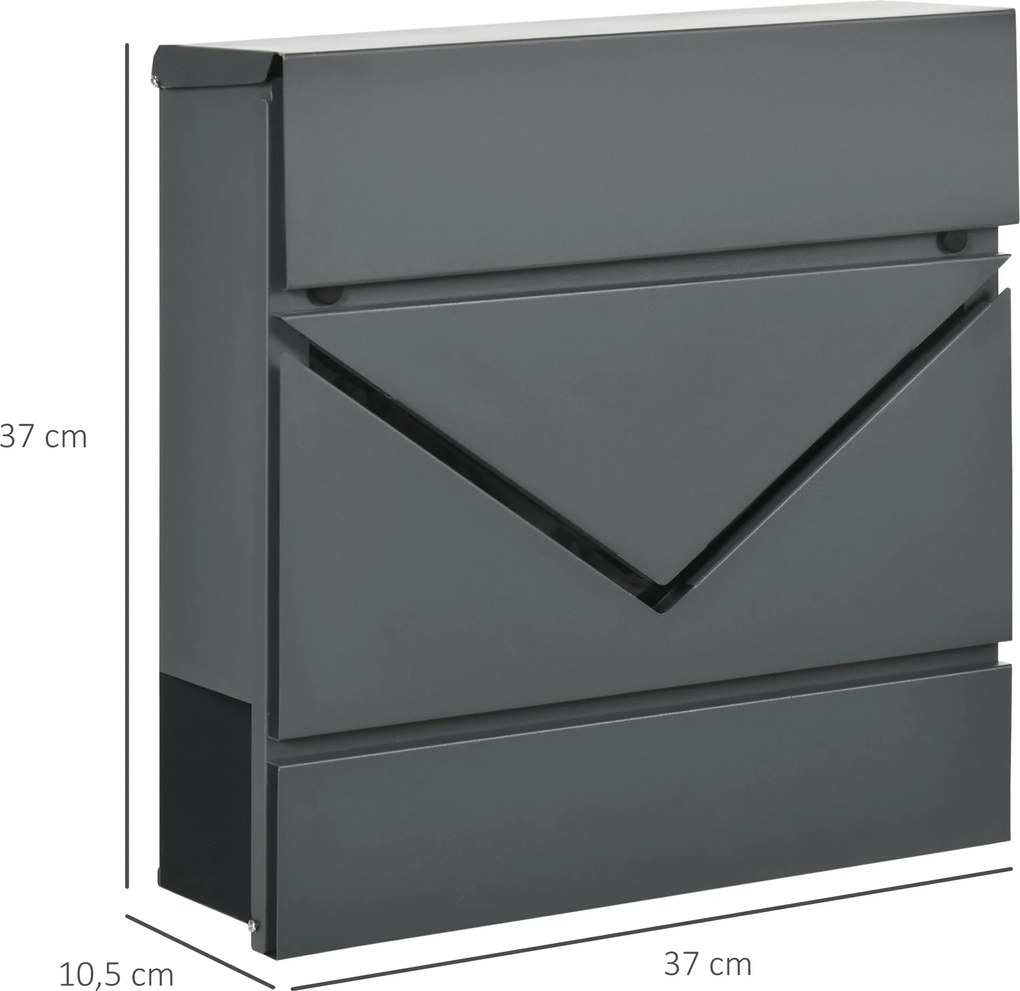 HOMCOM Skrzynka na Listy z Pokrywą, 2 Otwory Odpływowe, Stal, z Zamkiem, Szara