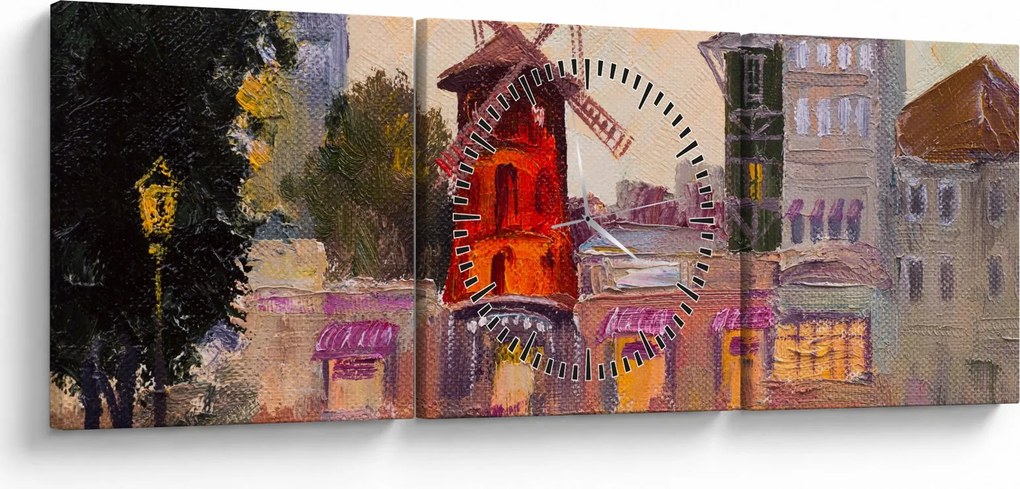 Obraz - Moulin Rouge, Paryż, Francja (z zegarem) (90x30 cm)