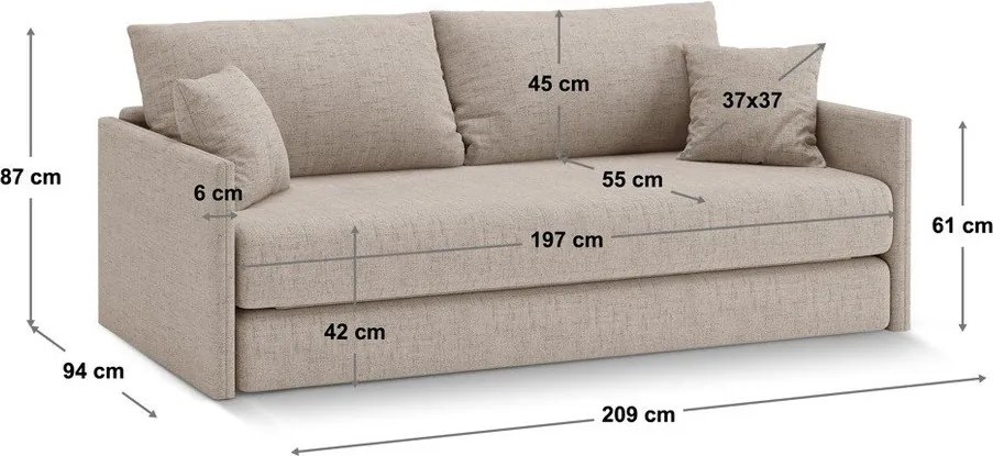 Jasnoszara aksamitna rozkładana sofa 209 cm Shannon – Cosmopolitan Design