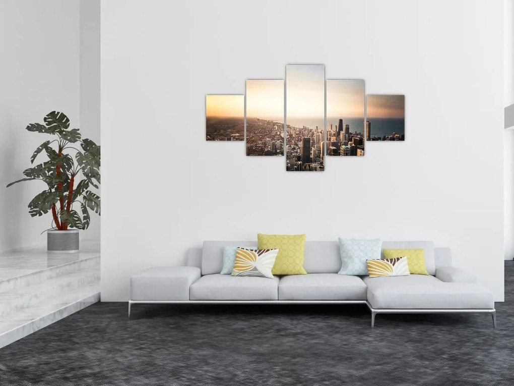 Obraz zachodu słońca nad miastem (125x70 cm)
