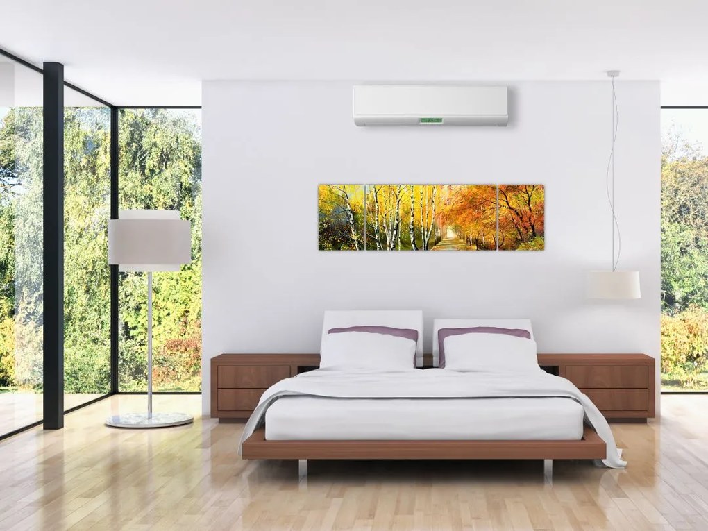 Obraz - Romantyczna aleja wzdłuż wody, obraz olejny (170x50 cm)