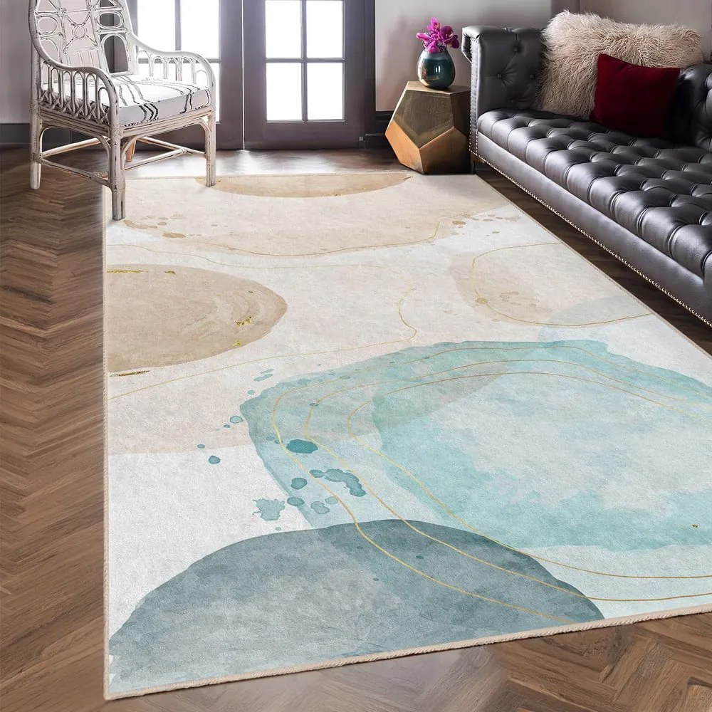 Kremowo-turkusowy dywan odpowiedni do prania 120x180 cm Puddle – Mila Home