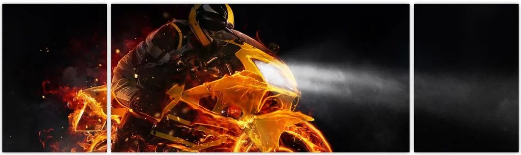 Obraz - Motocyklista z płomieniami (170x50 cm)