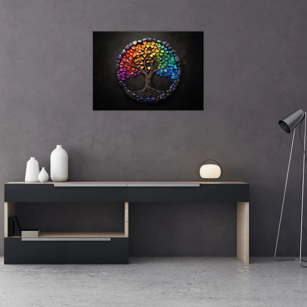 Obraz – Drzewo pełne kolorowych serc (70x50 cm)