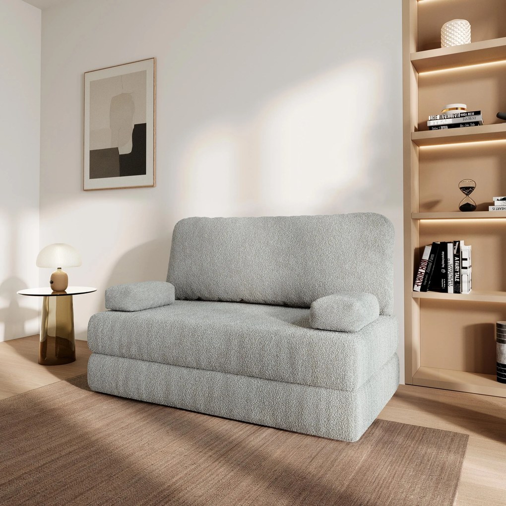 Masseno Sofa piankowa KESTE z funkcją spania, Kanapa z pianki do salonu, Bezmontażowa, Tkanina bucle – Jasnoszary QUELLE 83