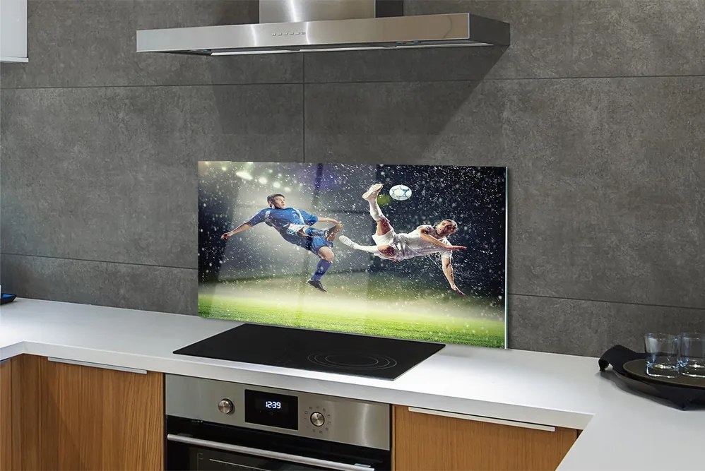 Szklany Panel Piłka Nożna w Strugach Deszczu