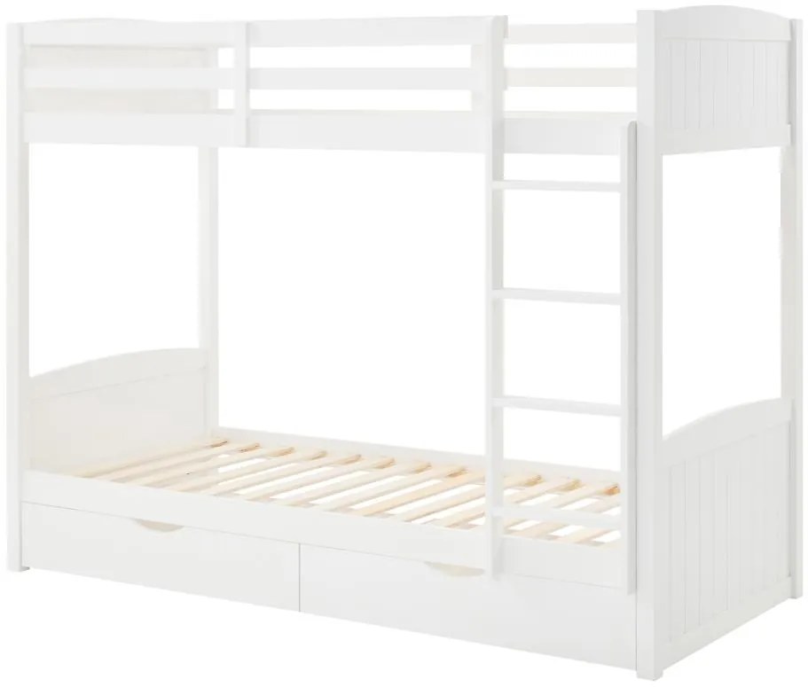 Łóżko piętrowe 2 x 90 x 200 cm - 2 szuflady - Drewno sosnowe i MDF - Biały + Materac - LIMODARA