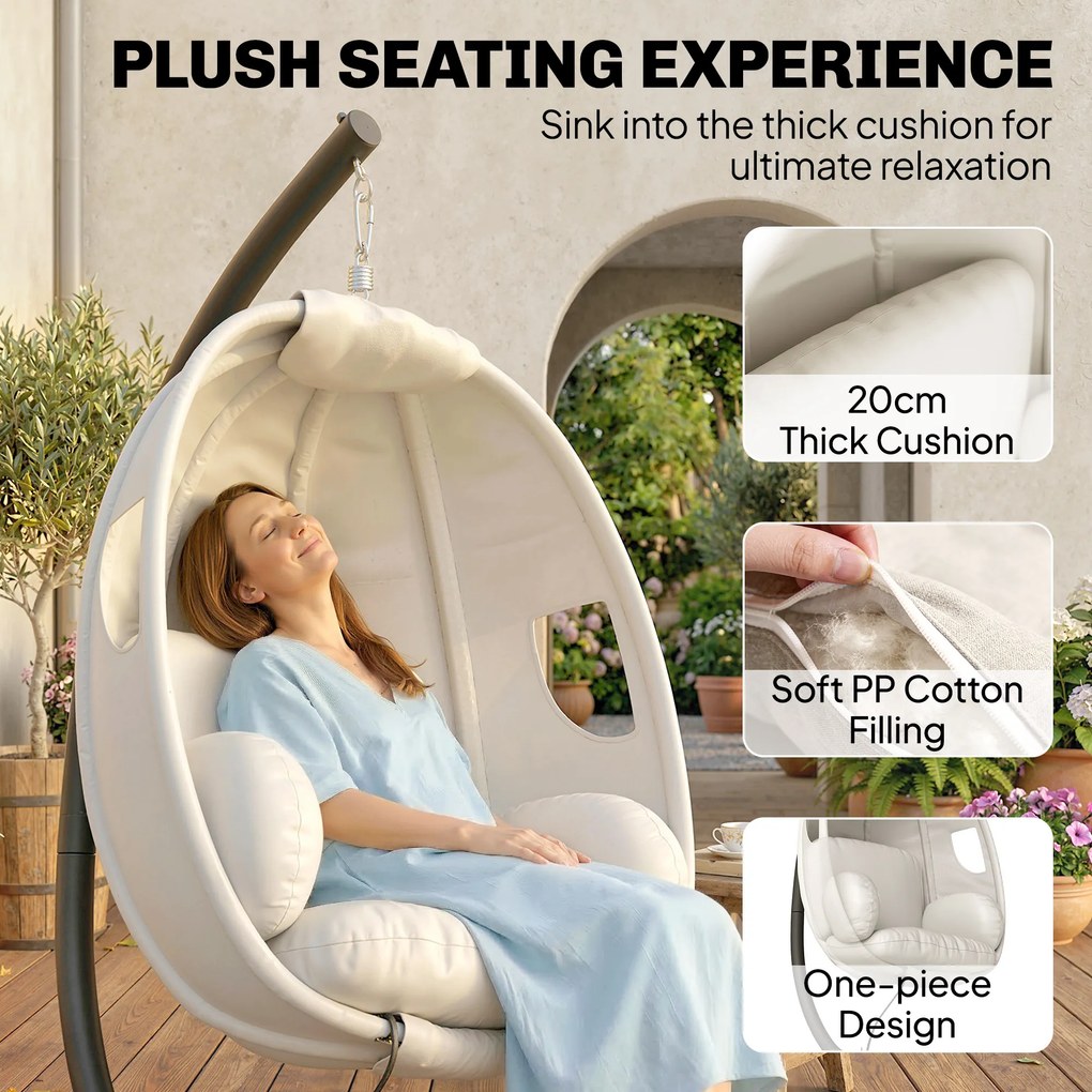 Outsunny Wiszący Fotel z Ramą, Składany Kosz z Grubymi Poduszkami, Regulowana Wysokość, Pas Bezpieczeństwa, do 120 kg | Aosom PL