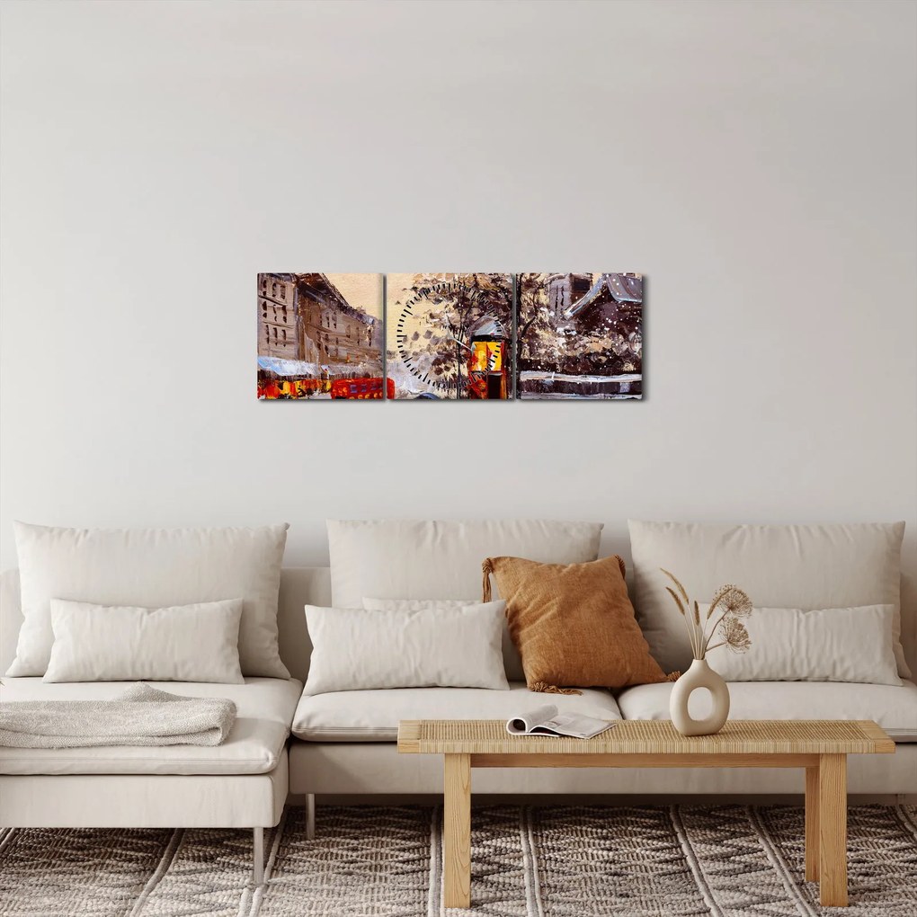 Obraz - Obraz miasta zimą (z zegarem) (90x30 cm)