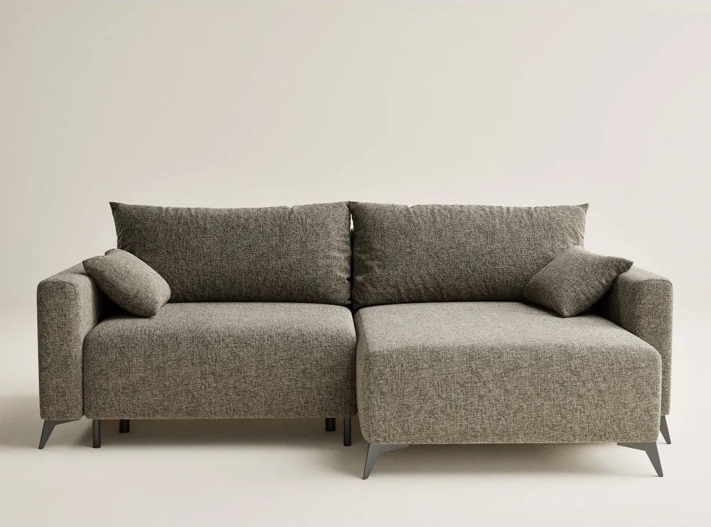 Brązowy rozkładany narożnik ze schowkiem z tkaniny szenilowej (prawostronny/z szezlongiem) Leon – Maison de Rêve