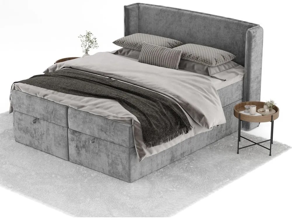 Szare łóżko boxspring ze schowkiem 180x200 cm Passion – Maison de Rêve