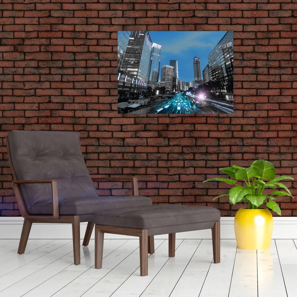 Obraz na szkle - miasto nocą (70x50 cm)