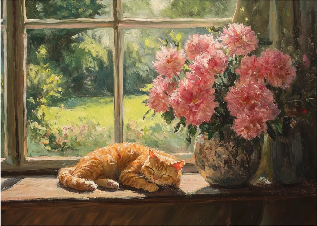 Obraz na szkle - Kot na oknie (70x50 cm)