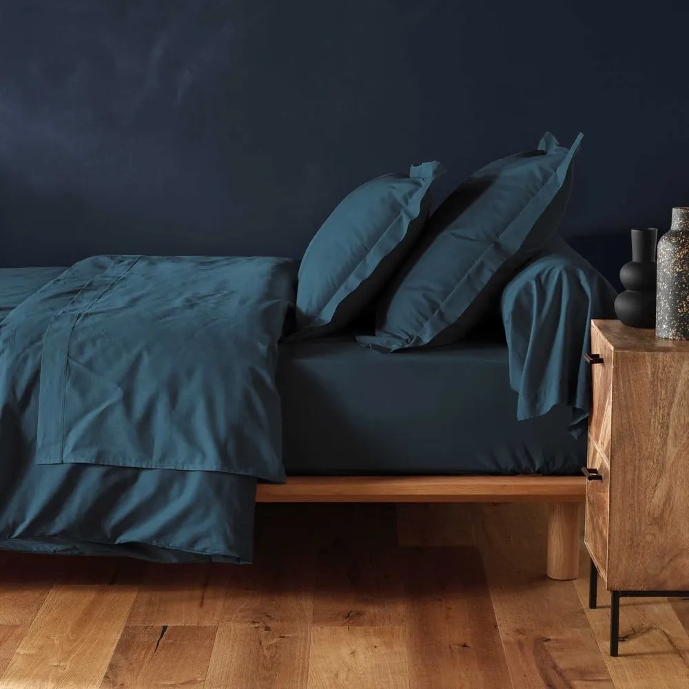 Morskie bawełniane prześcieradło z gumką 90x190 cm Lina – douceur d'intérieur