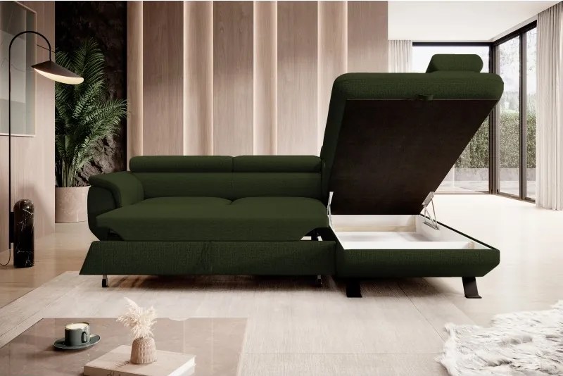 Narożnik RAVEN L Prawostronny wolnostojący z funkcją spania tkanina ARAGON 39 Ciemno Zielony WERSAL