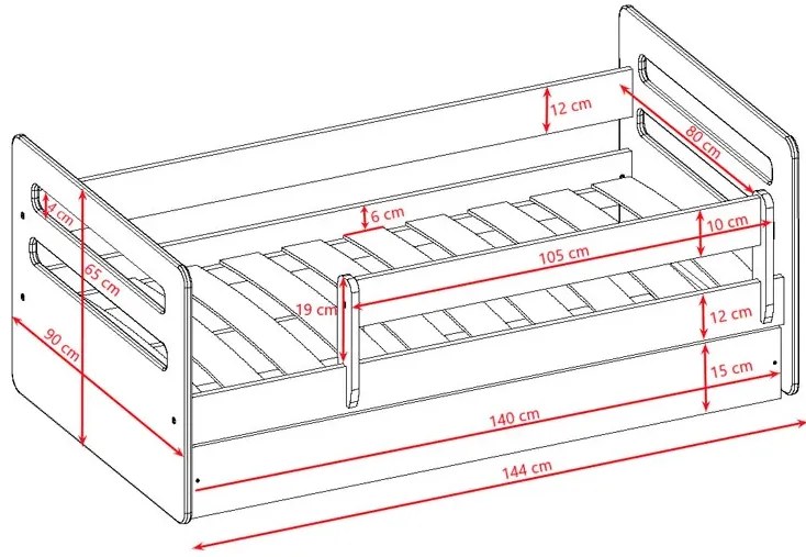 Łóżko dla dziecka z materacem mix 80x140 T2-M21