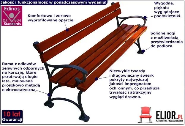 Ławka ogrodowa Uderon 3X z podłokietnikami 150 cm - 7 kolorów
