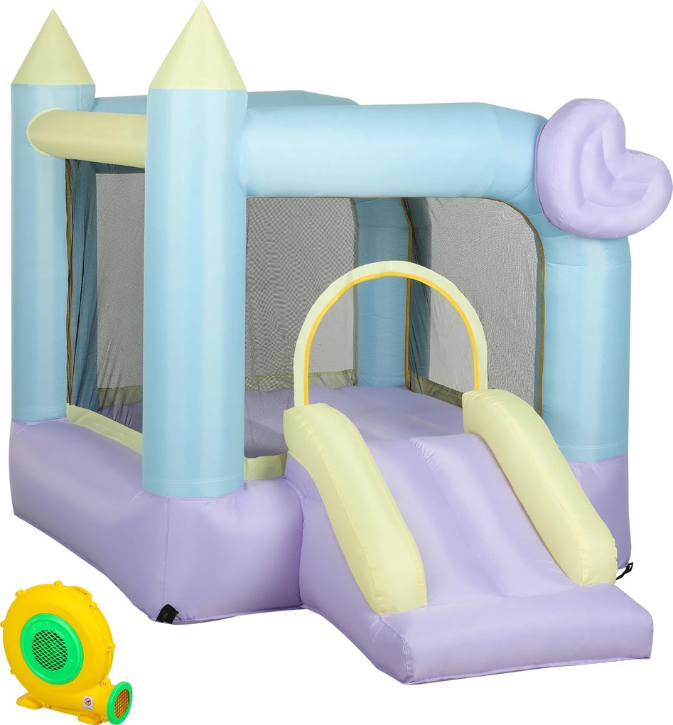 AIYAPLAY Dmuchany zamek ze zjeżdżalniami, siatką ochronną, materiałem Oxford, kotwami gruntowymi, torbą transportową