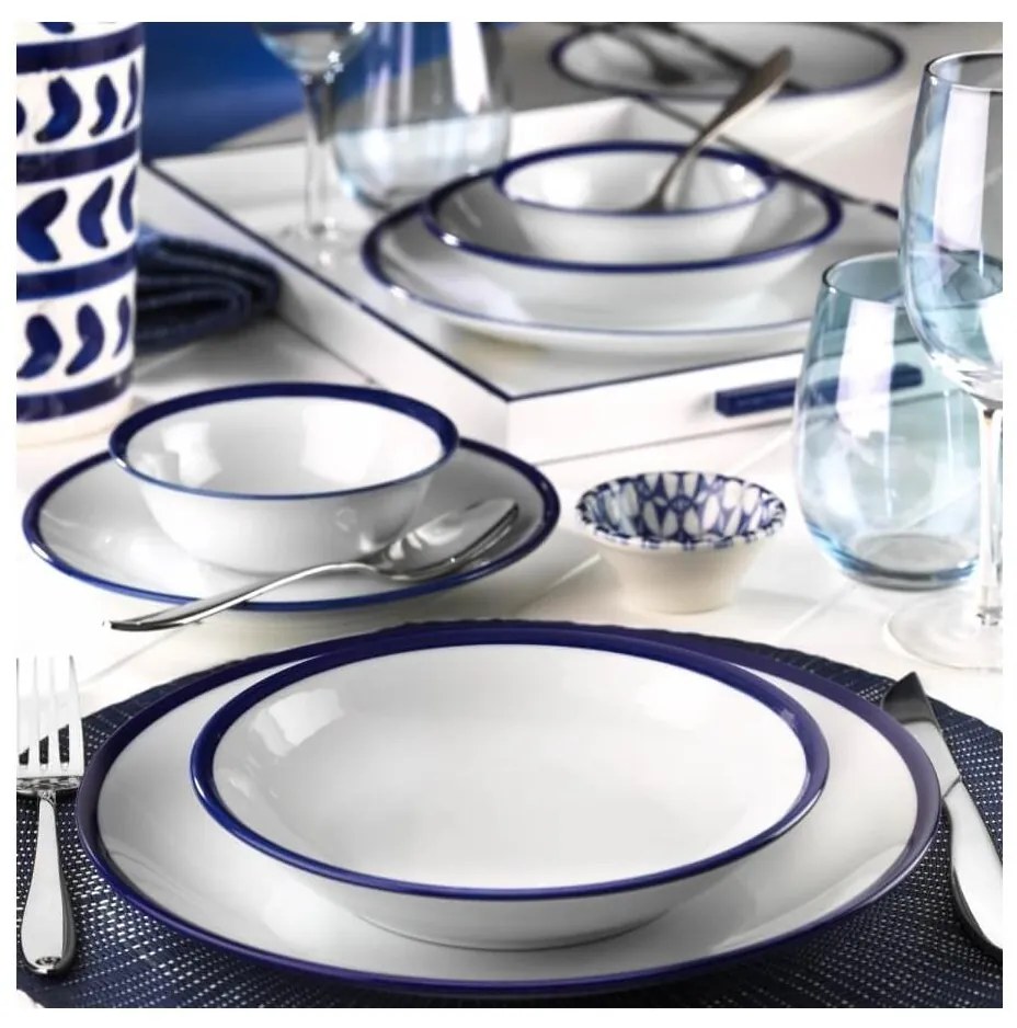 Komplet obiadowy 24-częściowy biały/niebieski/porcelana
