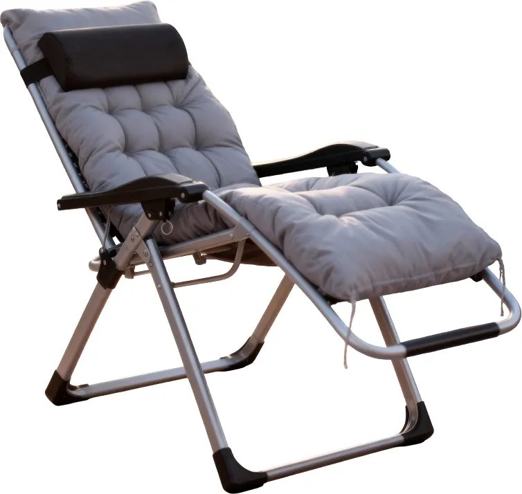 Leżak ogrodowy składany Solano z poduszką i uchwytem na napoje, szary