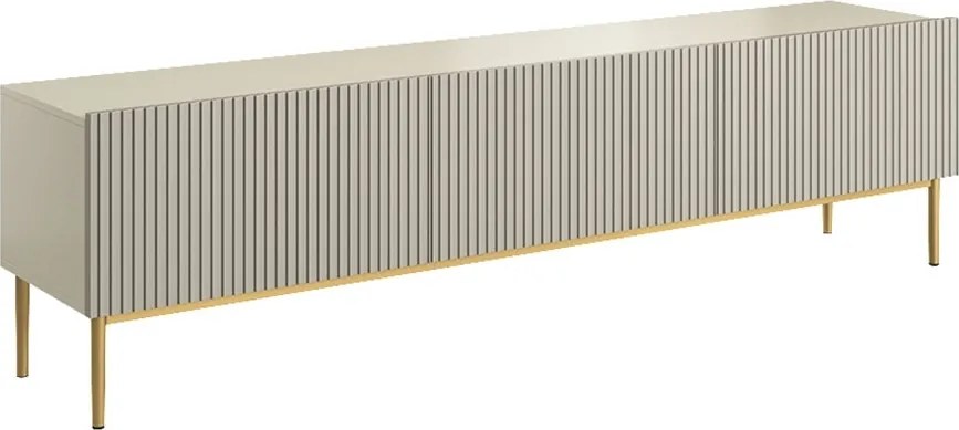 Szafka RTV Nicole 200 cm na metalowych nogach z szufladą - kaszmir / złote nóżki