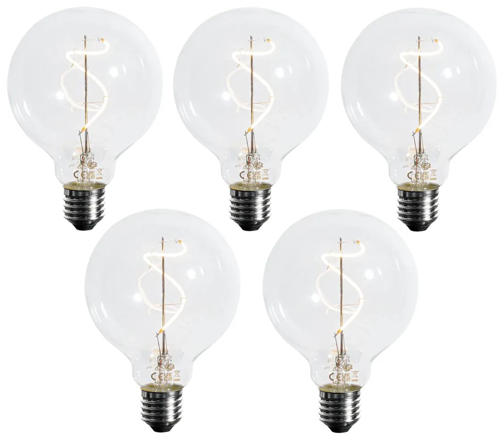 Zestaw 5 ściemnialnych żarówek LED E27 z żarnikiem spiralnym G95 4W 270LM 2700K