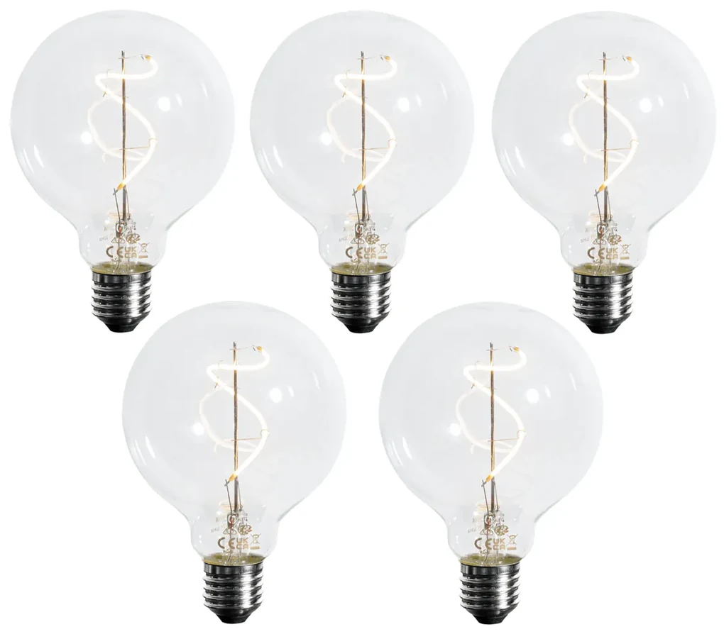 Zestaw 5 Żarówka LED E27 z możliwością ściemniania, spiralny filament G95 4W 270lm 2700K