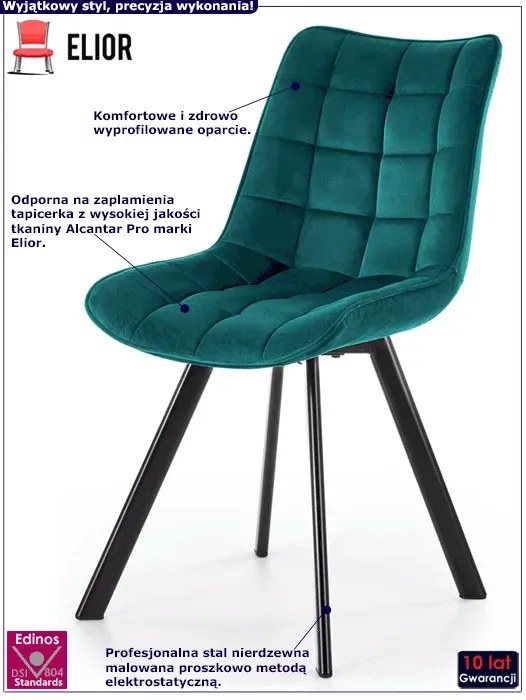 Pikowane turkusowe nowoczesne krzesło F5-S00