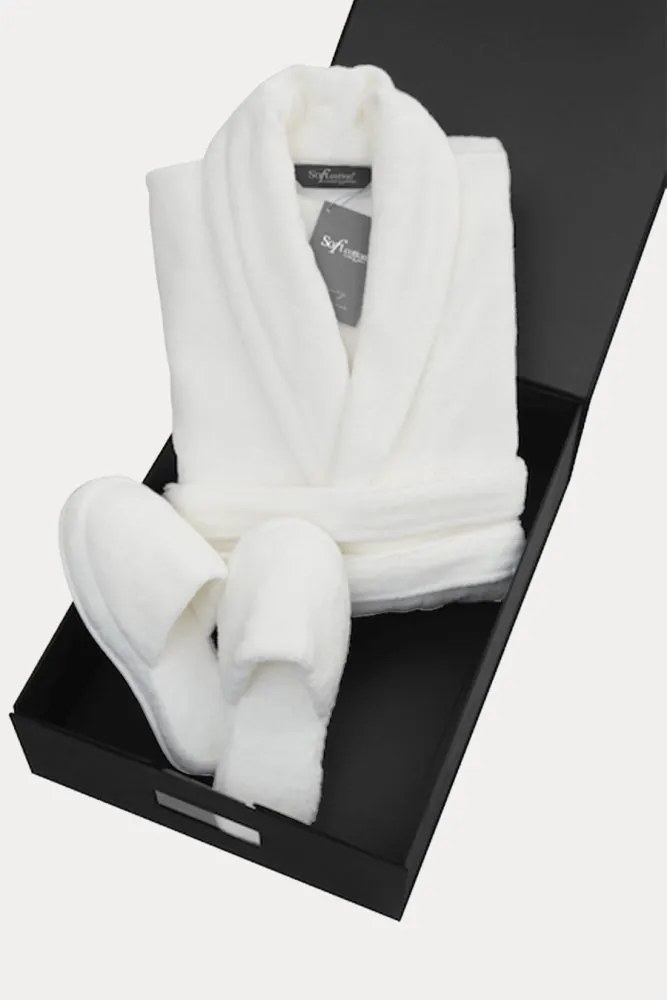 Unisex szlafrok MICRO COTTON w ozdobnym opakowaniu + kapcie XL + kapcie (40/42) + w pudełku Terakota