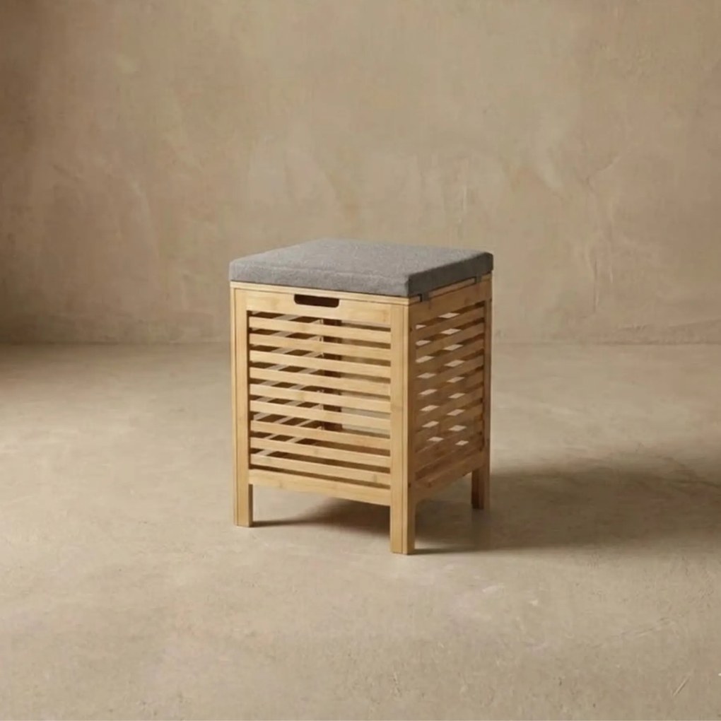 Bambusowy kosz na pranie z siedziskiem DISA, 40 l