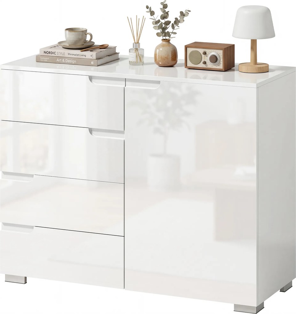 HOMCOM Komoda z 4 szufladami Sideboard z 1 drzwiami, z regulowaną półką, do salonu i sypialni 100 x 40 x 80 cm | Aosom PL