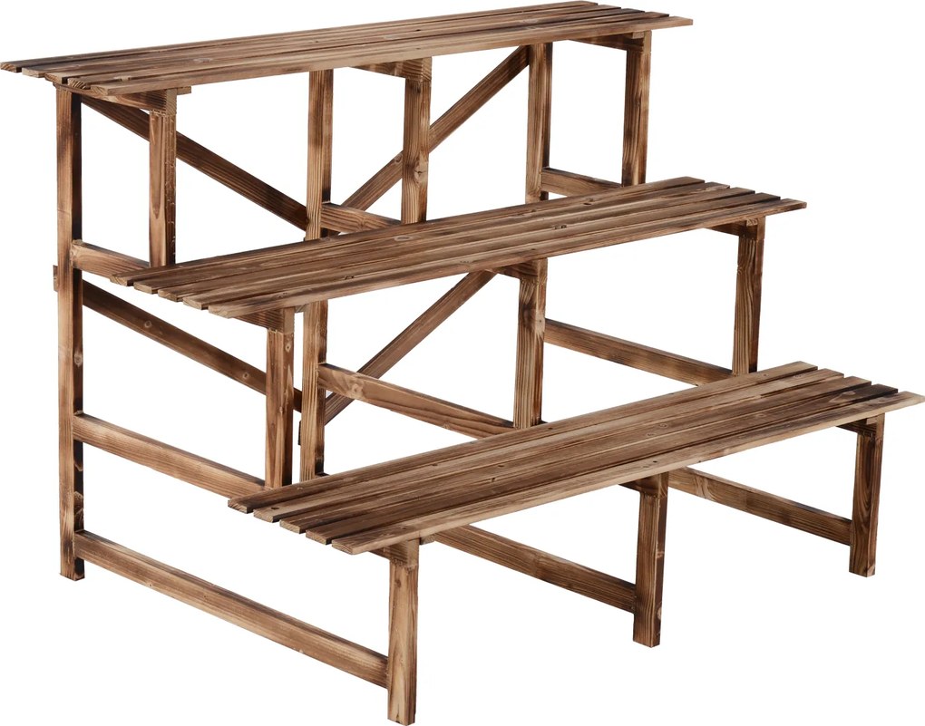 Outsunny regał na rośliny półka na kwiaty regał na kwiaty półka na rośliny stojak na kwiaty 3 stopnie drewno jodłowe kolor ciemnobrązowy 120 x 80 x 80 cm