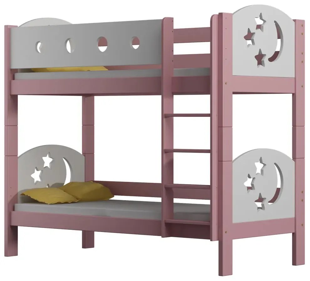 Różowe łóżko piętrowe z 2 materacami F6-A09