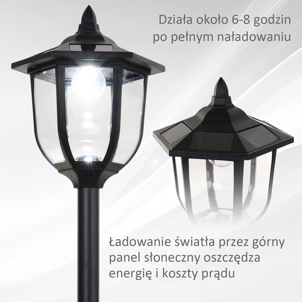Outsunny lampa ogrodowa LED solarna latarnia ogrodowa czarna stal nierdzewna wysoka 30 60 lumenów | Aosom PL