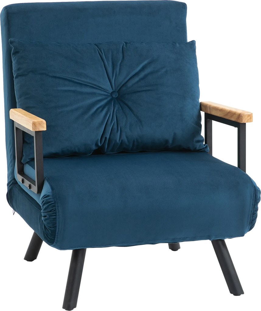 HOMCOM Aksamitny Fotel Relaksacyjny - Funkcja Leżanki, Niebieski Kolor, 63x73x81cm - Wygoda na Co Dzień | Aosom PL