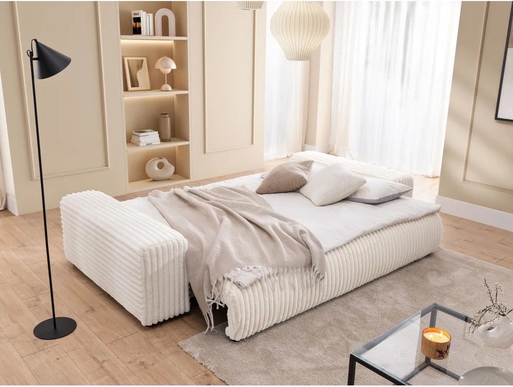 Kremowa sztruksowa rozkładana sofa ze schowkiem 260 cm Justin – Ropez