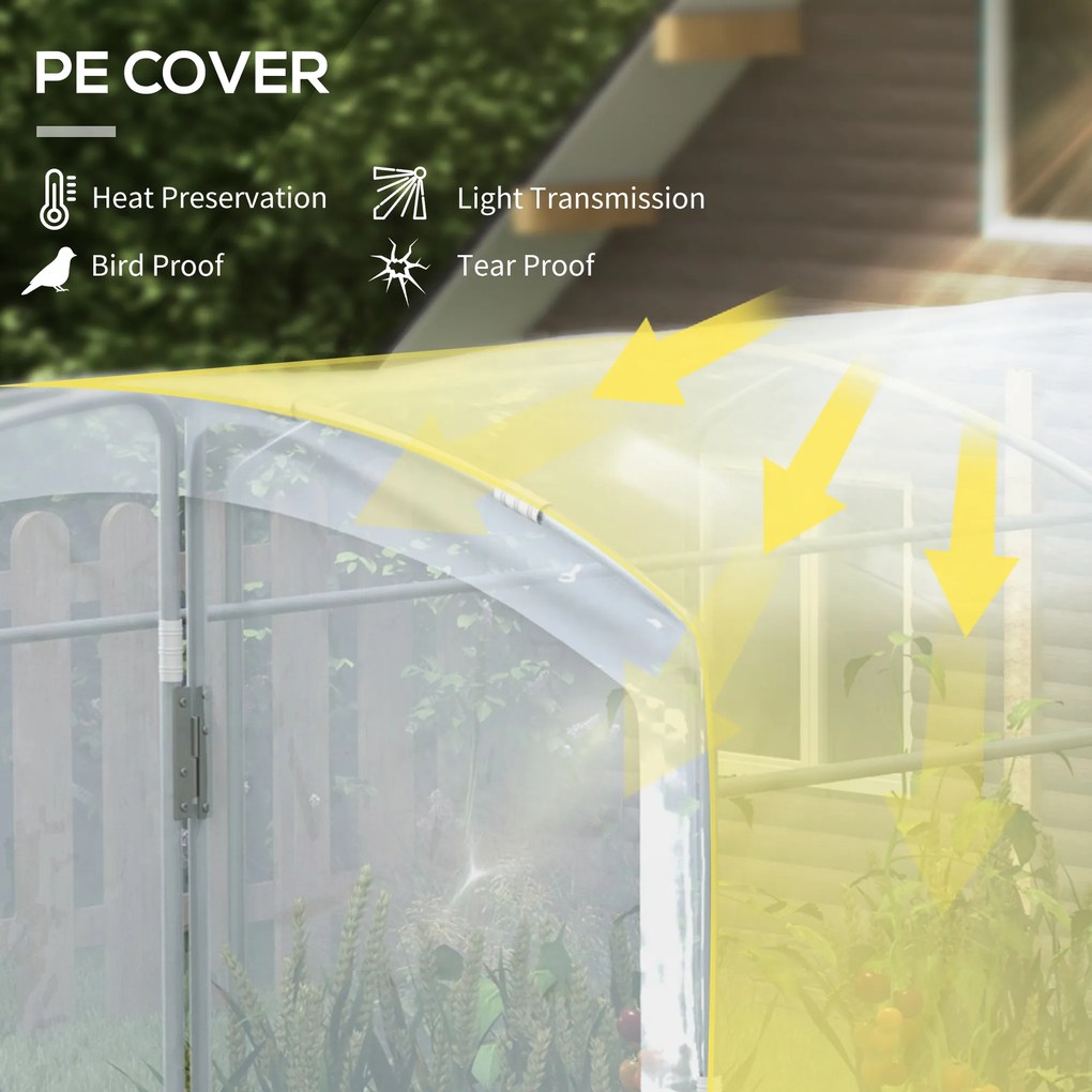 Outsunny Szklarnia foliowa, tunelowa 3 x 2 x 1,95 m, Odporna na wiatr szklarnia na pomidory, Szklarnia z 1 drzwiami, do ogrodu, na balkon, z PE, Przezroczysta