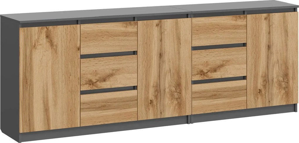 Podwójna nowoczesna komoda 200 cm antracyt + dąb wotan F6-H76