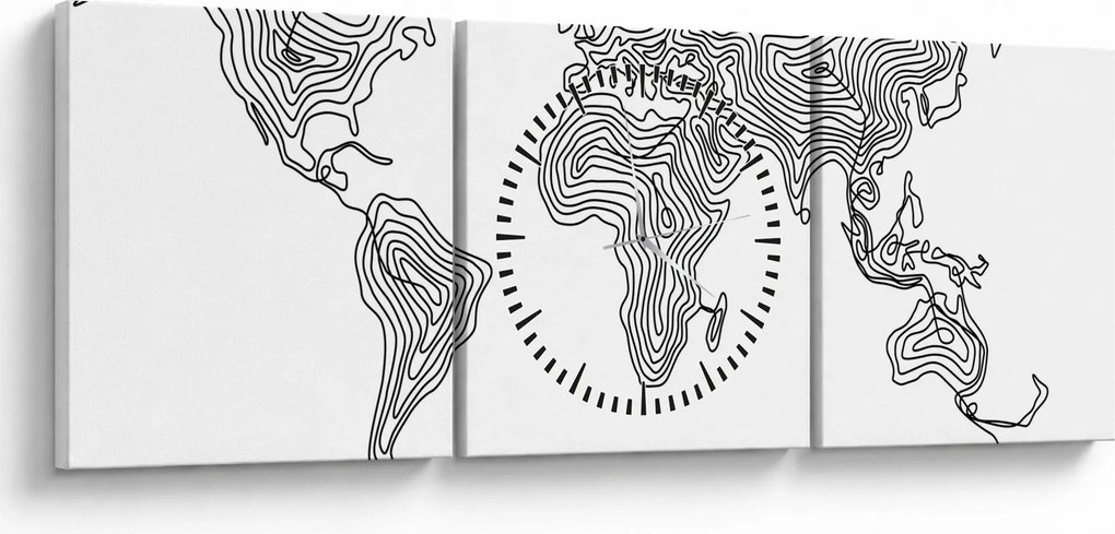 Obraz - Mapa w liniach (z zegarem) (90x30 cm)