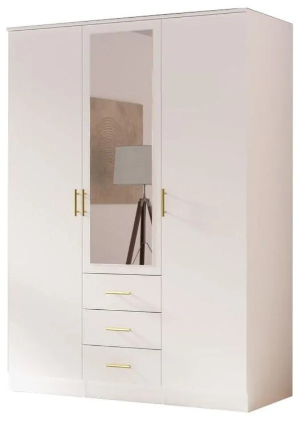 Szafa uchylna Beti 3D 150 cm szuflady + lustro - biały mat