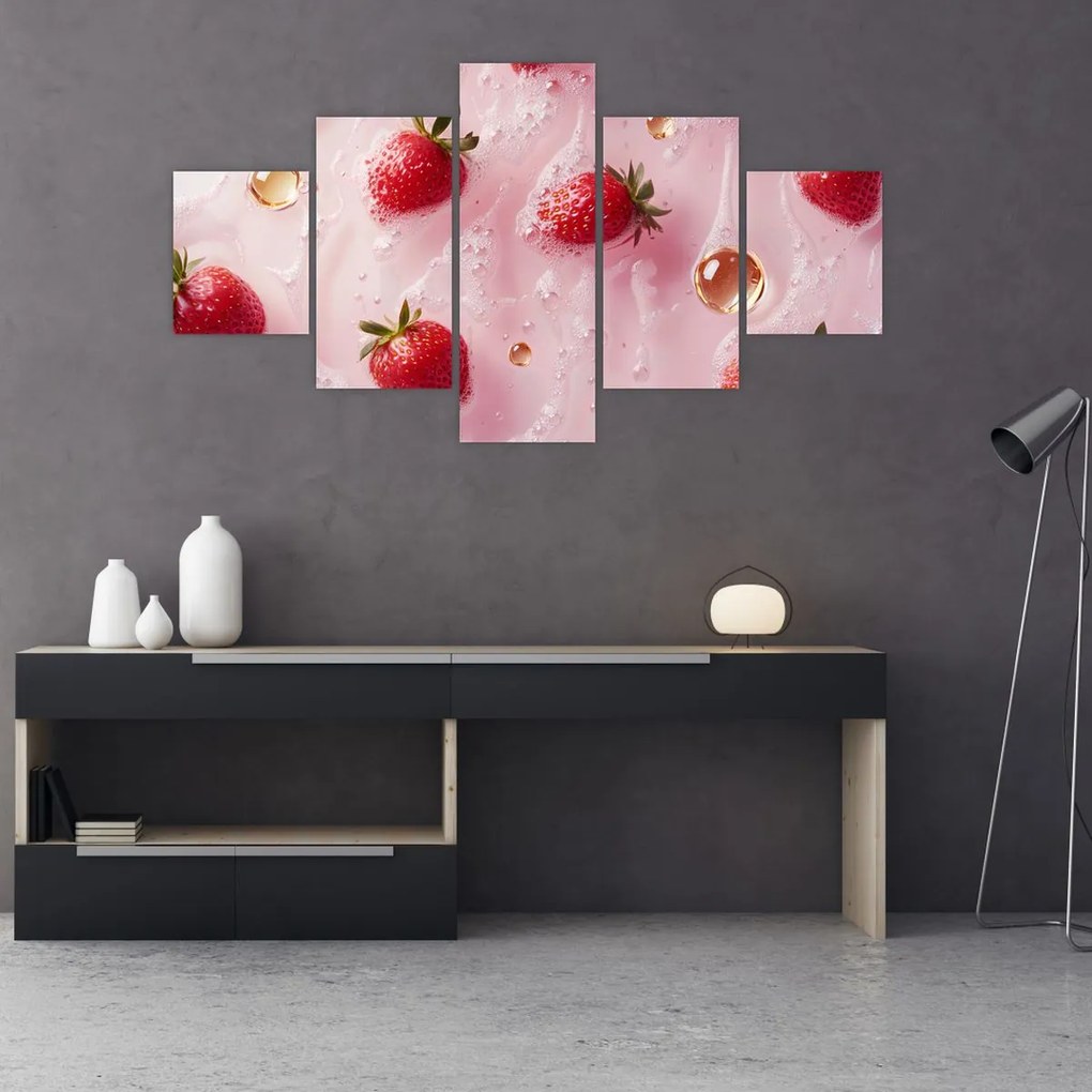 Obraz - Truskawki w bąbelkach (125x70 cm)