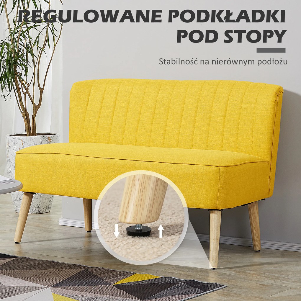 HOMCOM 2-osobowa sofa, miękkie obicie, łatwa do czyszczenia, do 220 kg, 117 x 56,5 x 77 cm, żółta | Aosom PL