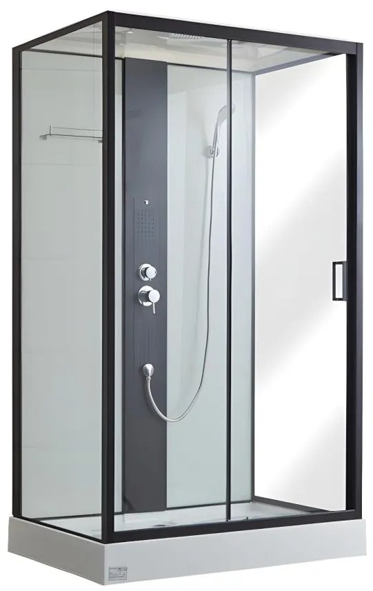 Kabina prysznicowa z hydromasażem PRIMEA – 2 strefy dysz masujących – 120 × 80 × 215 cm (dł. × szer. × wys.) – deszczownica i słuchawka prysznicowa ręczna