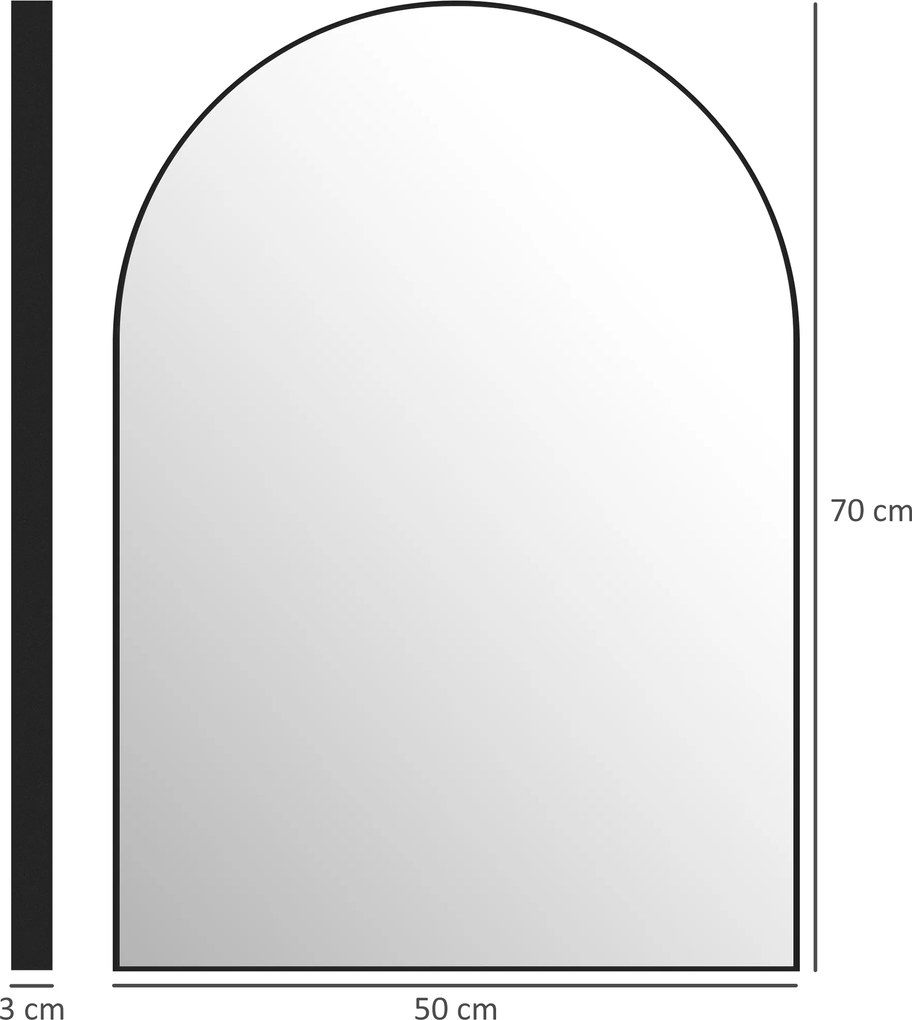 HOMCOM Zakrzywione Lustro Łazienkowe, 50 x 70 cm, Z Ramą z Aluminium, Lustro Dekoracyjne, Kuchnia, Czarne