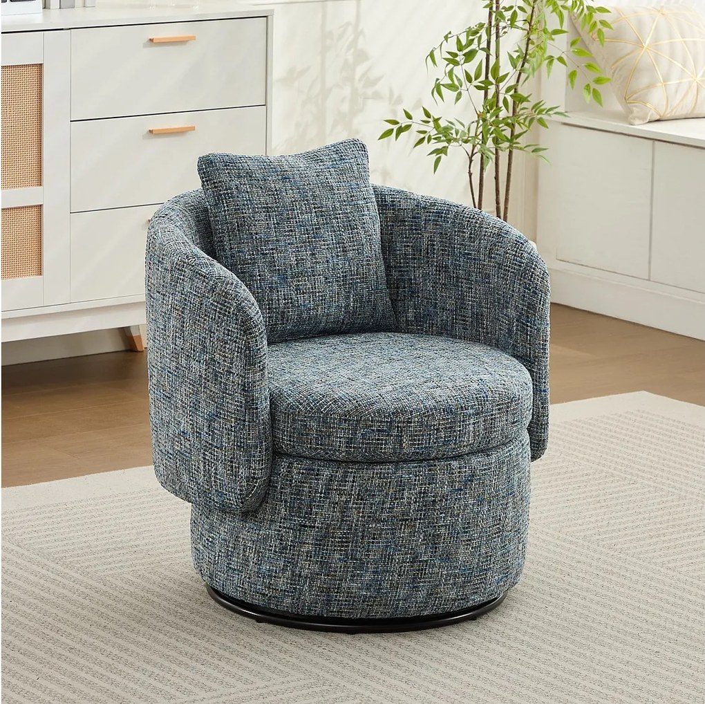 Fotel z wyściełanym oparciem i funkcją obrotową - szenil w kolorze niebieskim - do salonu i biura