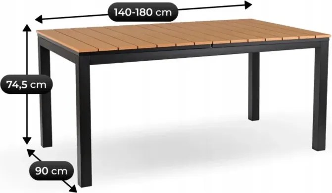 Zestaw Mebli Ogrodowych Stół ARGOS 140-180 cm Dąb/Czarny i 6x Krzesło CORTO Szare