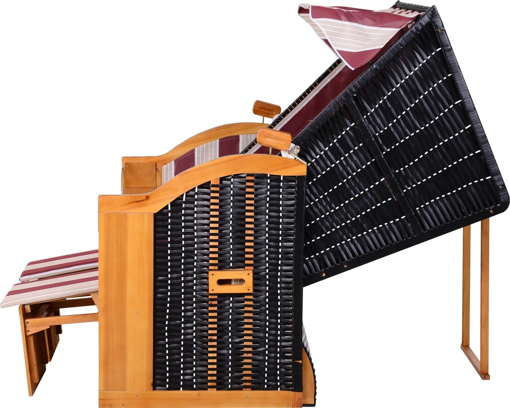 Outsunny Leżak ogrodowy 2-osobowy z daszkiem i podnóżkiem, rattan PE, czerwony, 118x79x150cm | Aosom PL