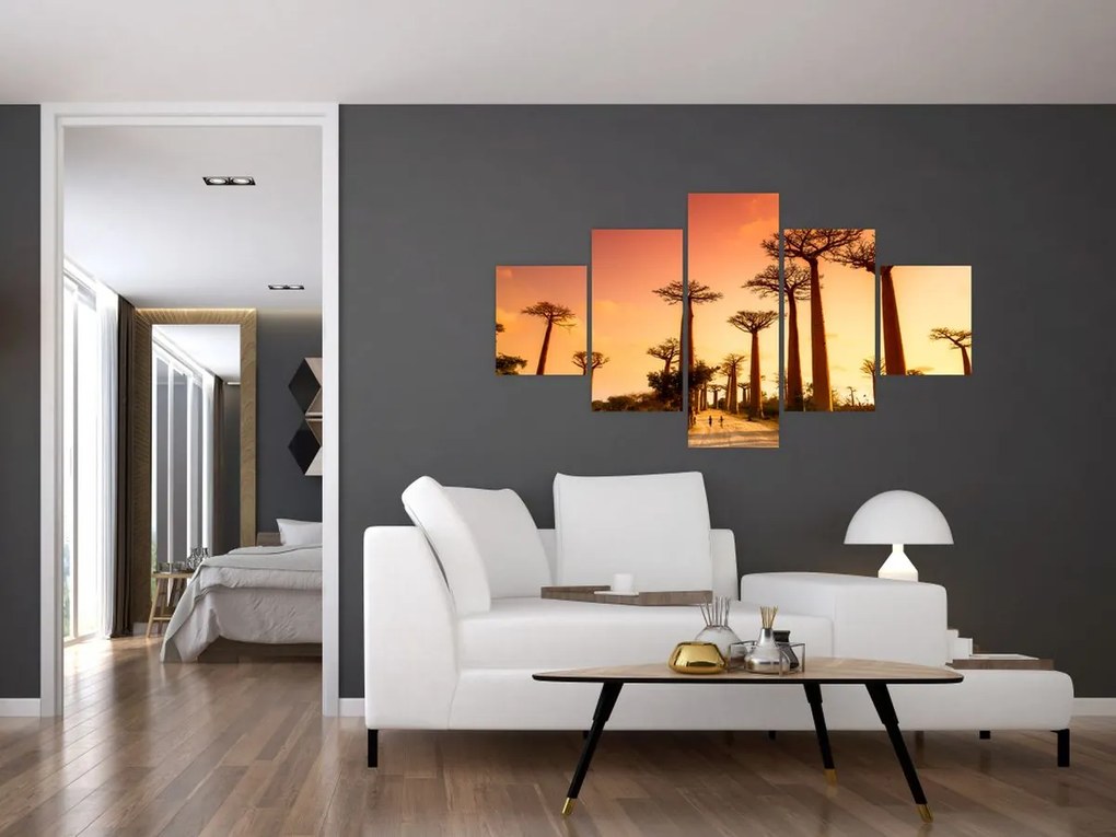 Obraz - Zachód słońca w Baobab Alley (125x70 cm)